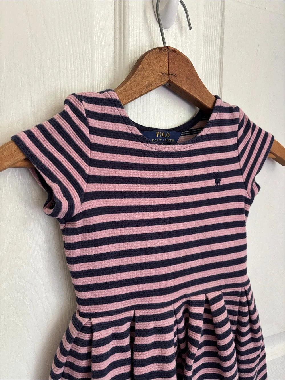 Polo by Ralph Lauren Pink & Navy Striped Girls Dress Size 5 Cotton blend preppy